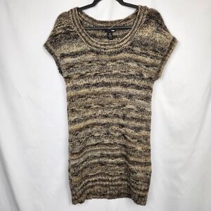 H&M Womens Sweater Dress Short Sleeve Knit Size S Brown Wool Metallic Blend